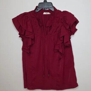 Entro Ruffle Sleeve Blouse in Deep Red Size Small
